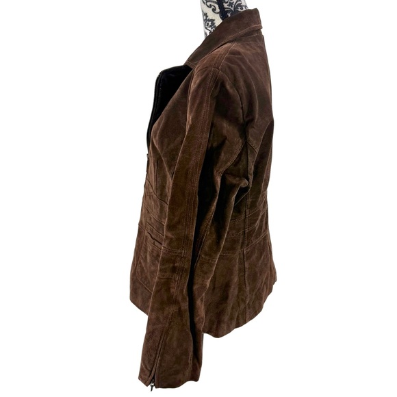 Bernardo Genuine Suede Leather Jacket Brown Zip Front Tailored Classic Luxe, M - Picture 6 of 13